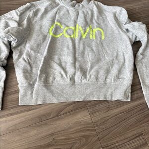 Calvin Klein Gray Sweatshirt with Neon Yellow Logo